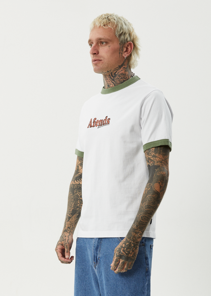 AFENDS Mens Classico - Heavyweight Ringer Tee - White