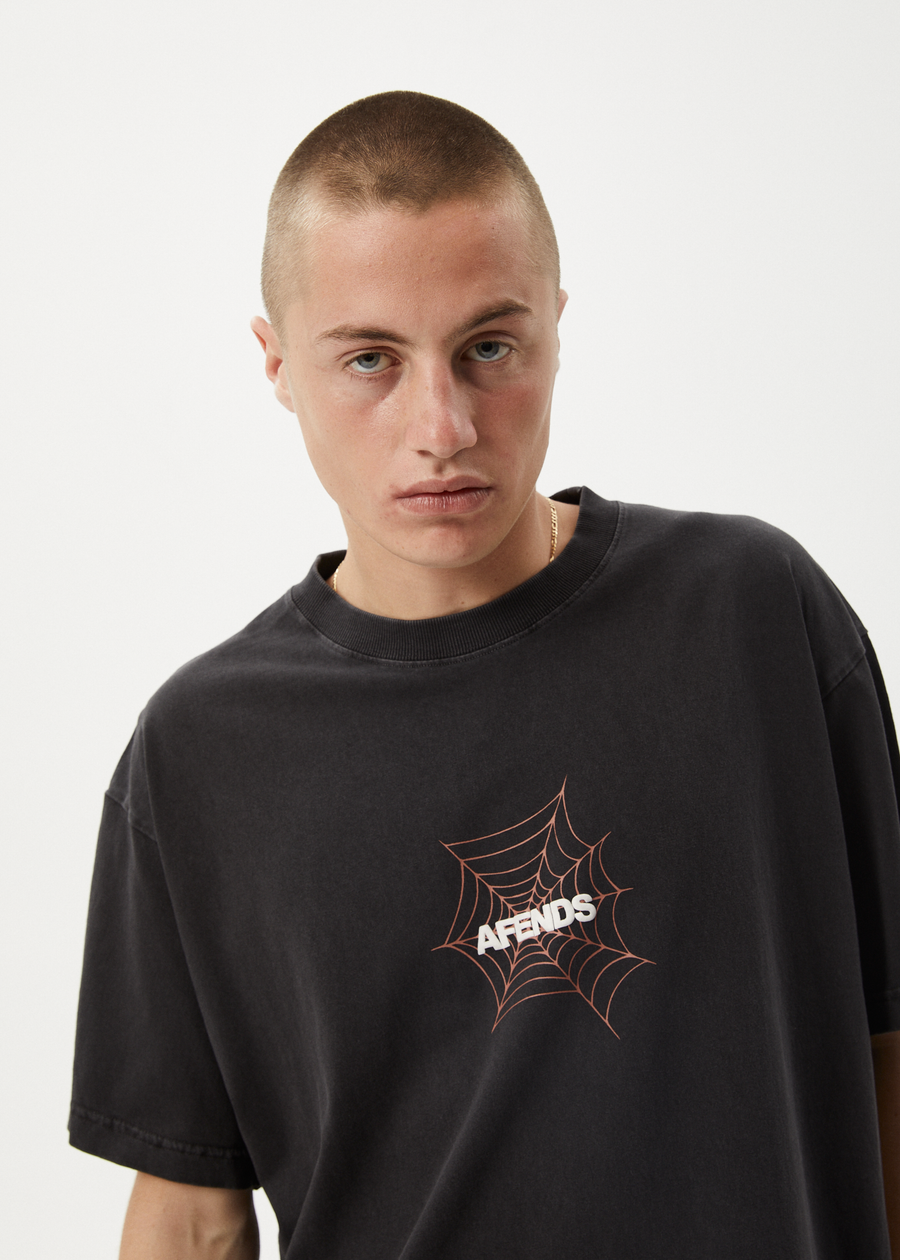 AFENDS Mens Webhead - Boxy Tee - Stone Black