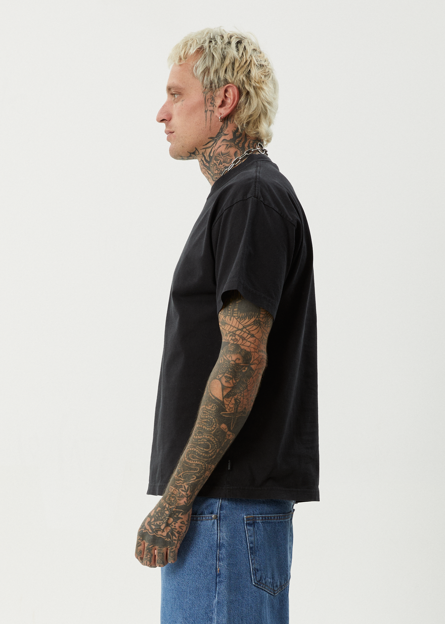 AFENDS Mens Fast Forward - Heavyweight Boxy Tee - Stone Black