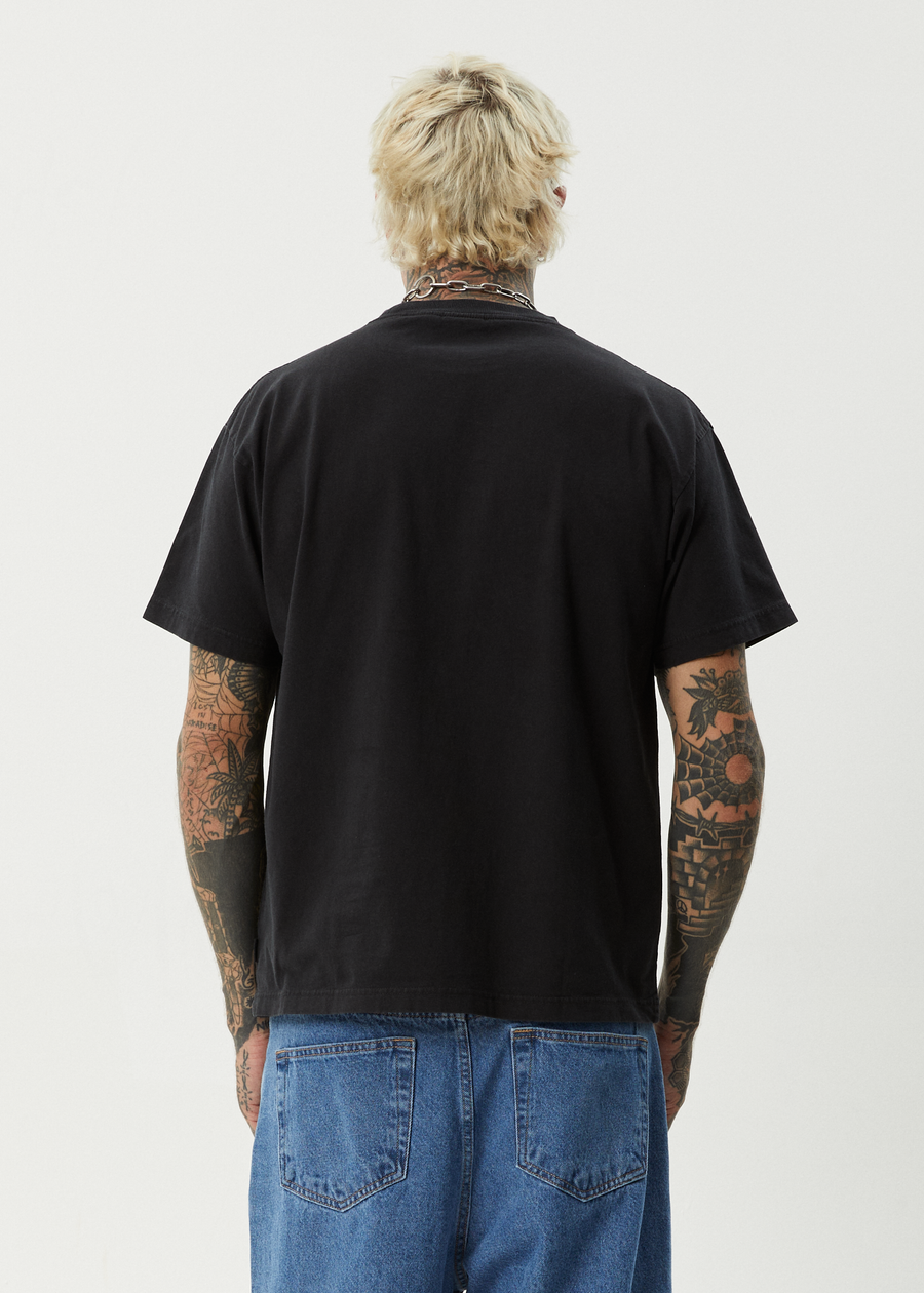 AFENDS Mens Fast Forward - Heavyweight Boxy Tee - Stone Black