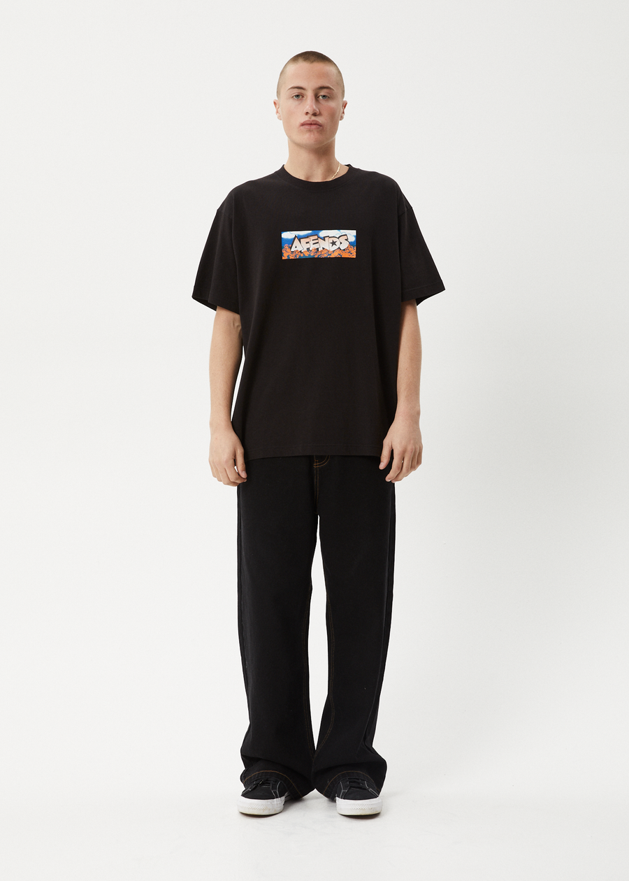 AFENDS Mens Wall Flower - Boxy Tee - Black