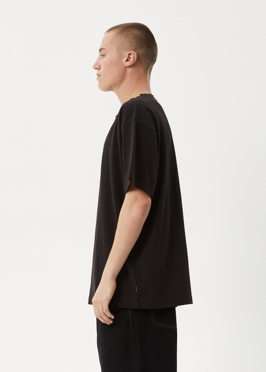 AFENDS Mens Wall Flower - Boxy Tee - Black