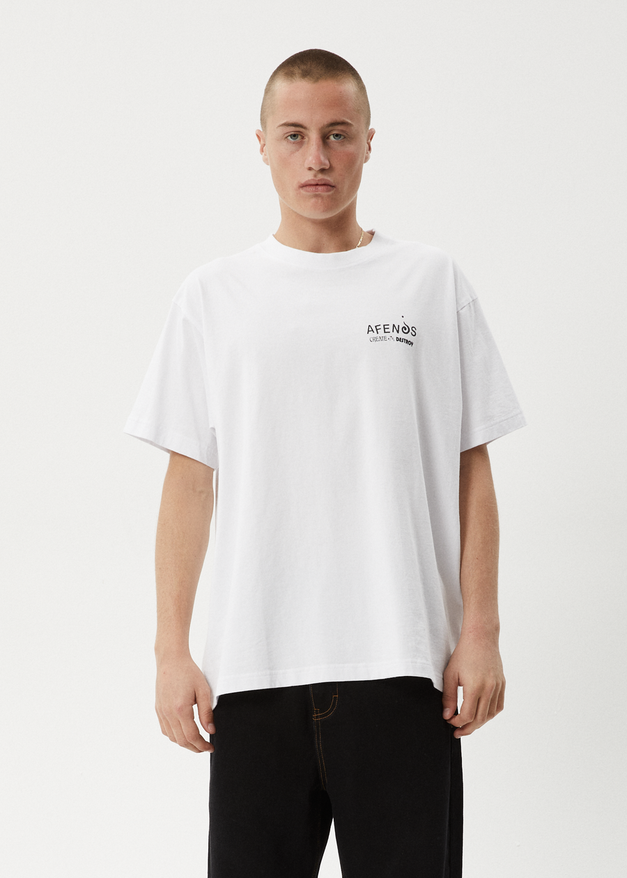 AFENDS Mens Mind Over - Heavyweight Boxy Tee - White