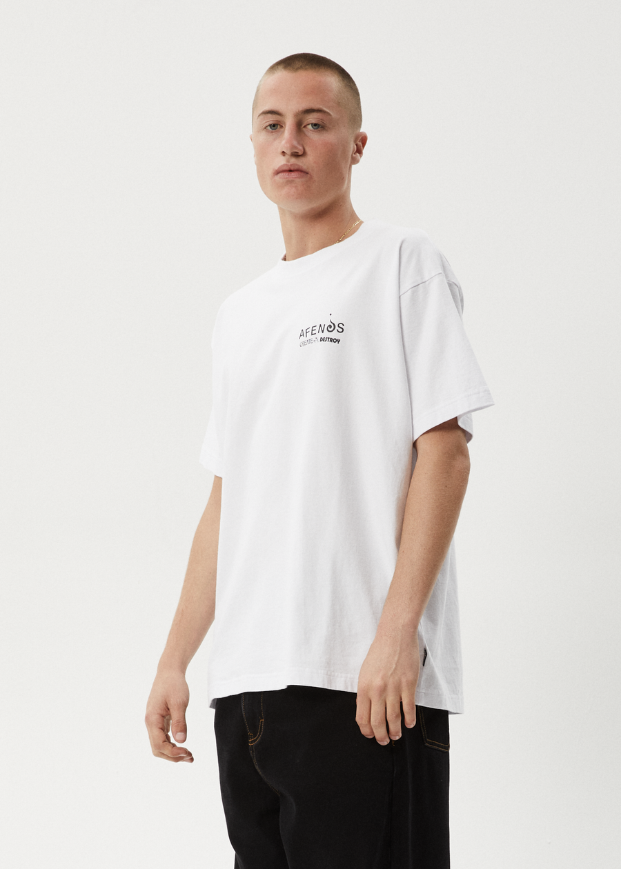 AFENDS Mens Mind Over - Heavyweight Boxy Tee - White