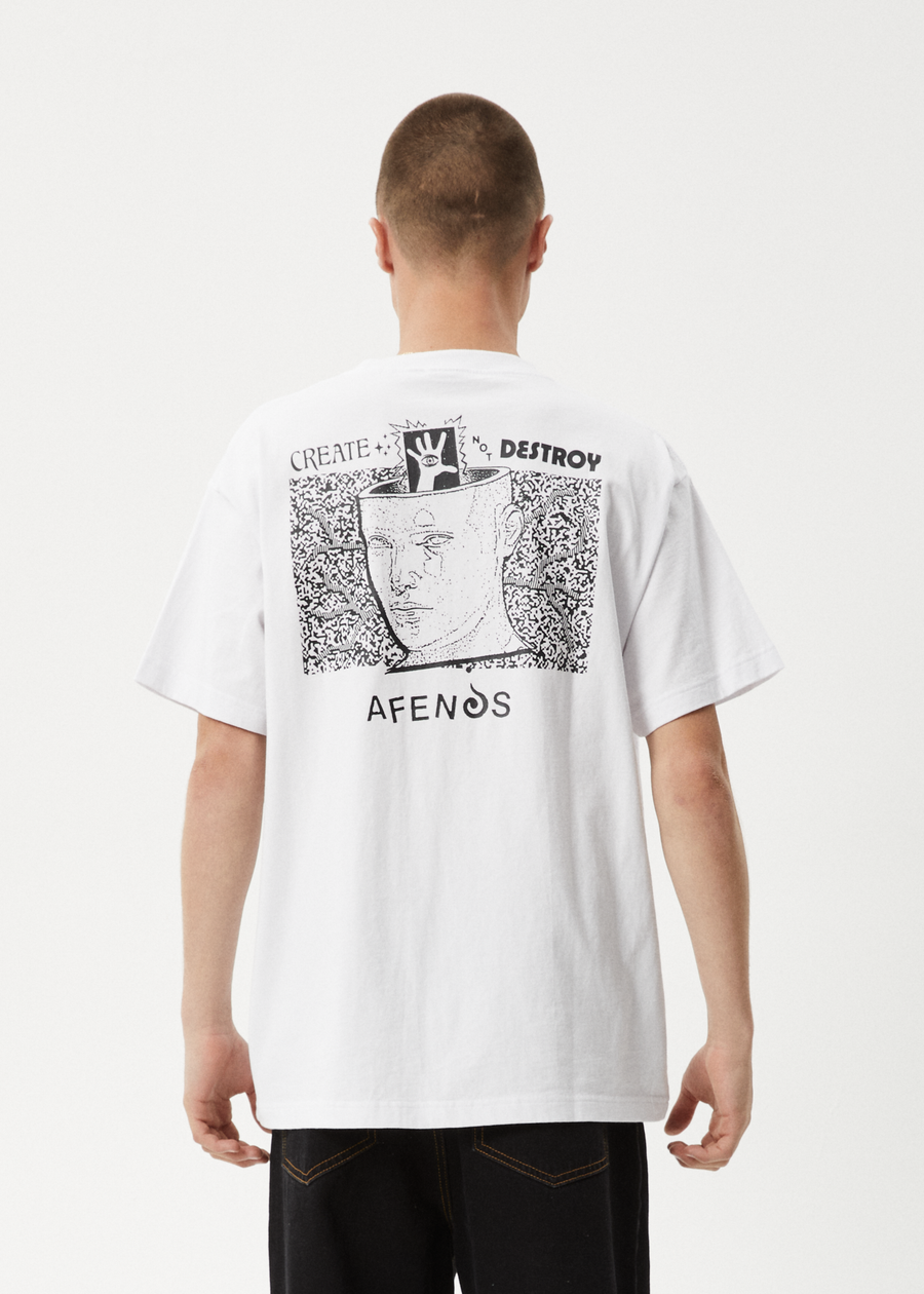 AFENDS Mens Mind Over - Heavyweight Boxy Tee - White