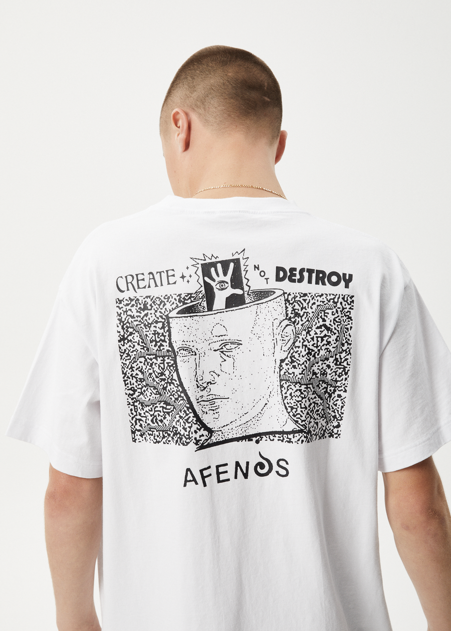 AFENDS Mens Mind Over - Heavyweight Boxy Tee - White