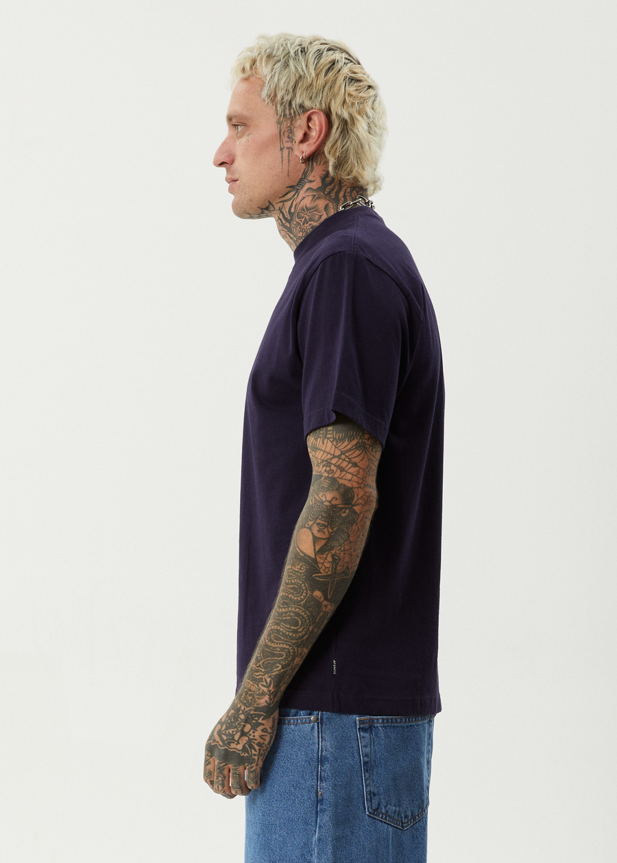 AFENDS Mens Burnin - Retro Tee - Deep Sea