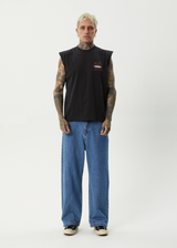 AFENDS Mens Webhead - Sleeveless Tee - Stone Black - Afends mens webhead   sleeveless tee   stone black