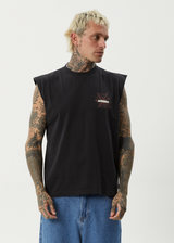 AFENDS Mens Webhead - Sleeveless Tee - Stone Black - Afends mens webhead   sleeveless tee   stone black