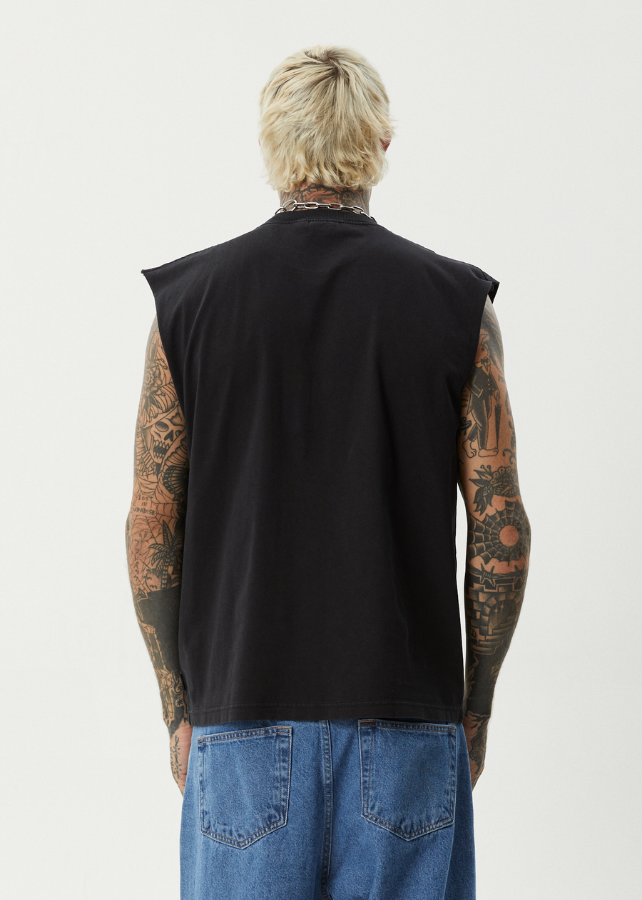 AFENDS Mens Fast Forward - Sleeveless Tee - Stone Black