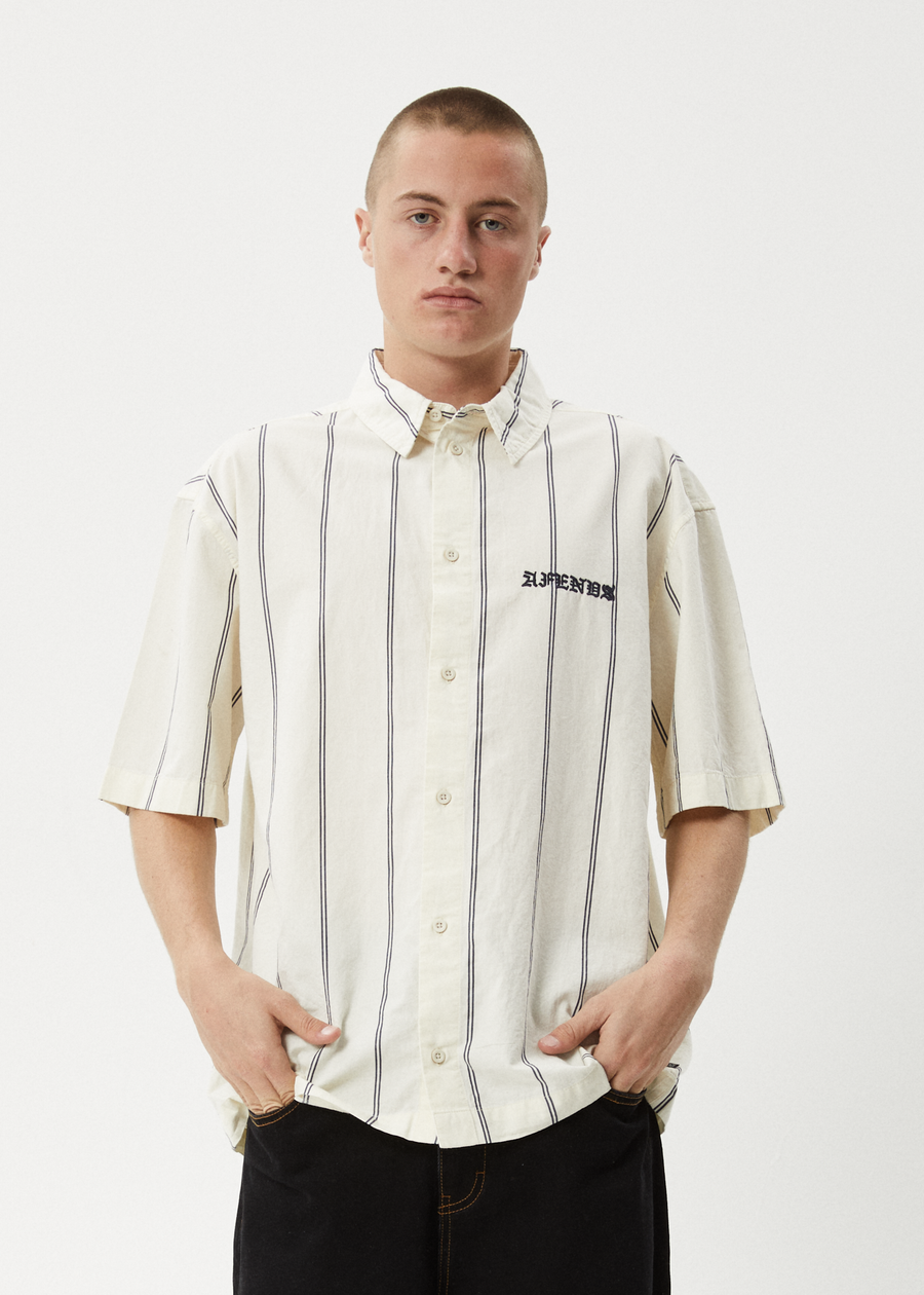 AFENDS Mens Fineline - Short Sleeve Shirt - Limestone