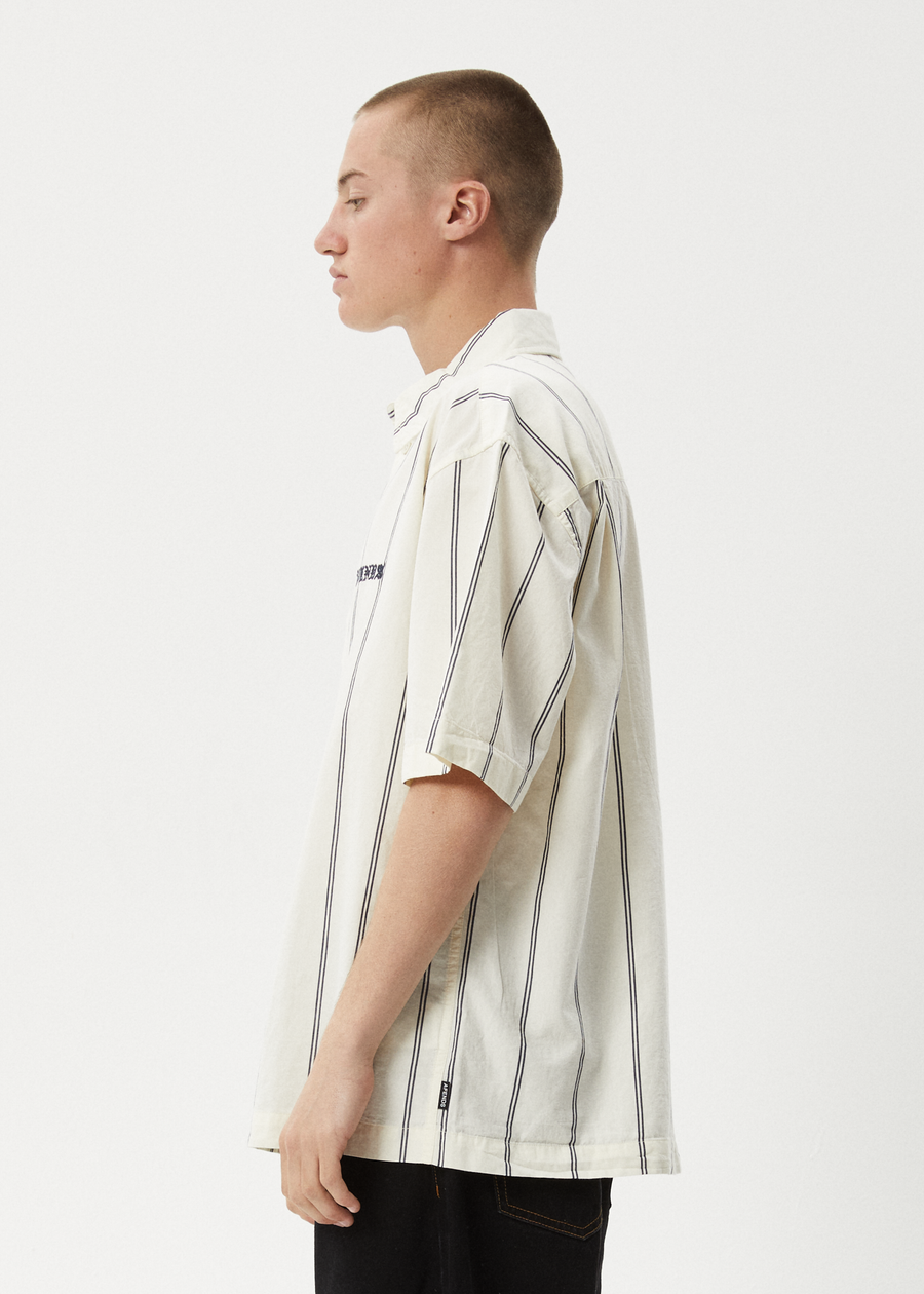 AFENDS Mens Fineline - Short Sleeve Shirt - Limestone