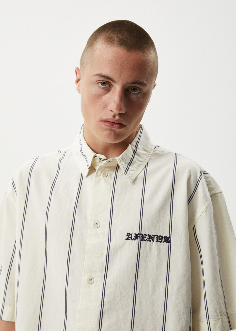 AFENDS Mens Fineline - Short Sleeve Shirt - Limestone