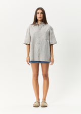 AFENDS Mens Drew - Seersucker Short Sleeve Shirt - Taupe Check - Afends mens drew   seersucker short sleeve shirt   taupe check