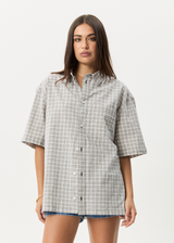 AFENDS Mens Drew - Seersucker Short Sleeve Shirt - Taupe Check - Afends mens drew   seersucker short sleeve shirt   taupe check