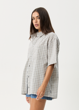 AFENDS Mens Drew - Seersucker Short Sleeve Shirt - Taupe Check - Afends mens drew   seersucker short sleeve shirt   taupe check