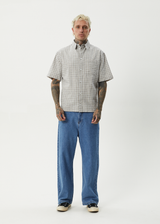 AFENDS Mens Drew - Seersucker Short Sleeve Shirt - Taupe Check - Afends mens drew   seersucker short sleeve shirt   taupe check