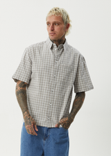 AFENDS Mens Drew - Seersucker Short Sleeve Shirt - Taupe Check - Afends mens drew   seersucker short sleeve shirt   taupe check
