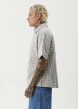 AFENDS Mens Drew - Seersucker Short Sleeve Shirt - Taupe Check - Afends mens drew   seersucker short sleeve shirt   taupe check