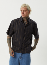 AFENDS Mens A Stripe - Short Sleeve Shirt - Black - Afends mens a stripe   short sleeve shirt   black