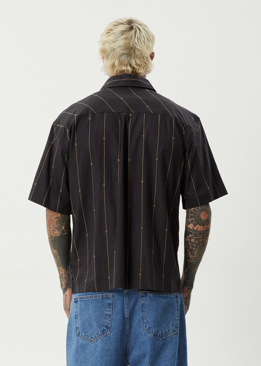 AFENDS Mens A Stripe - Short Sleeve Shirt - Black