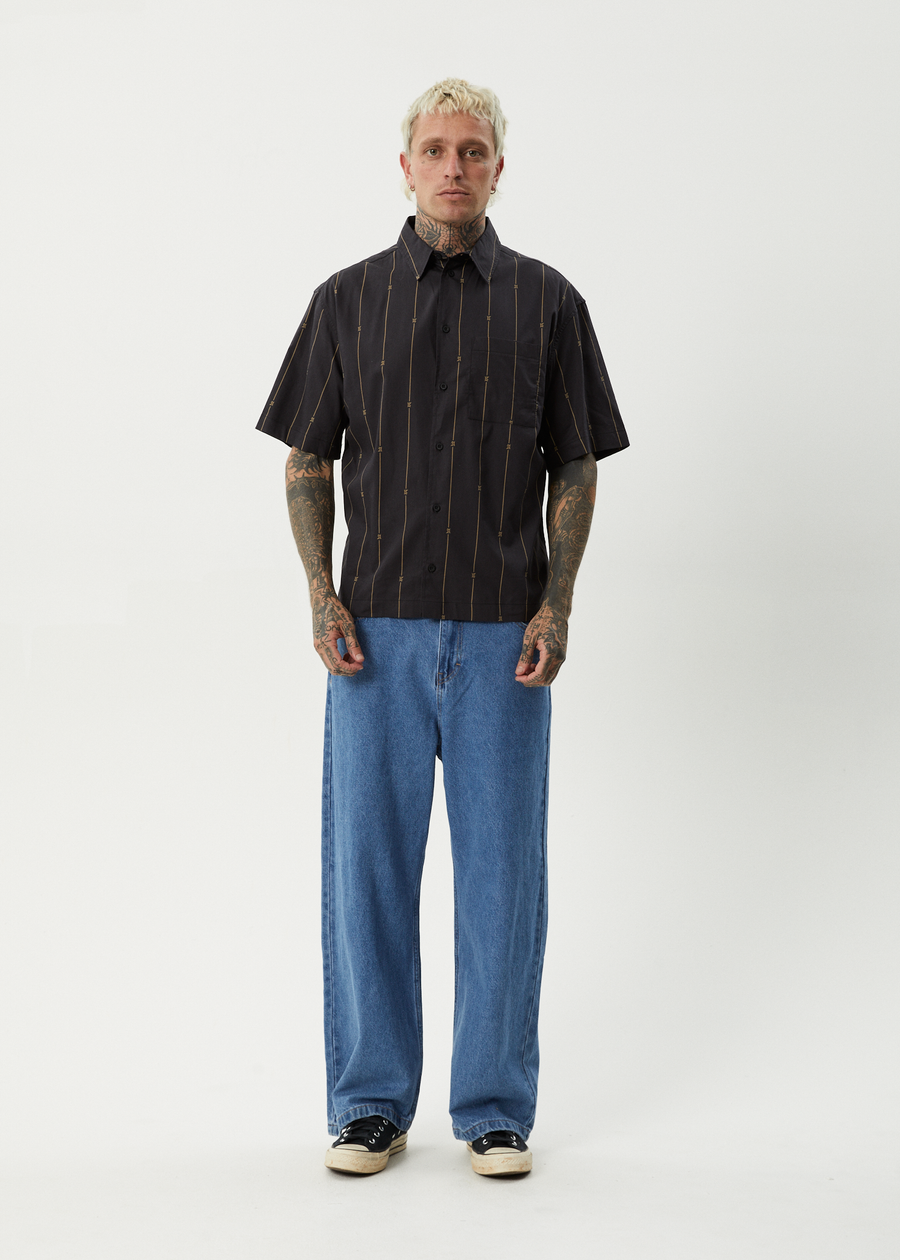 AFENDS Mens A Stripe - Short Sleeve Shirt - Black