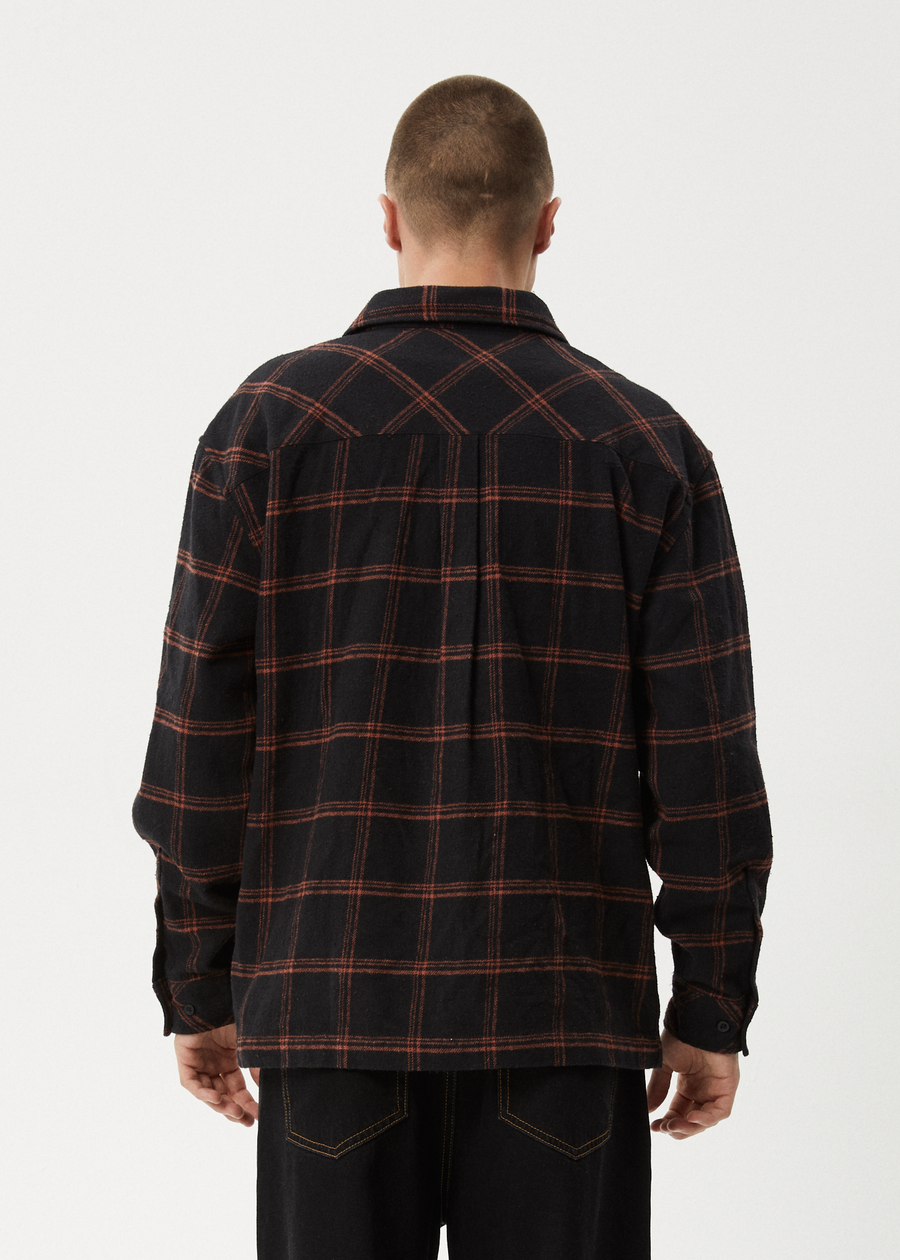 AFENDS Mens Terror - Flannel Shirt - Black Check