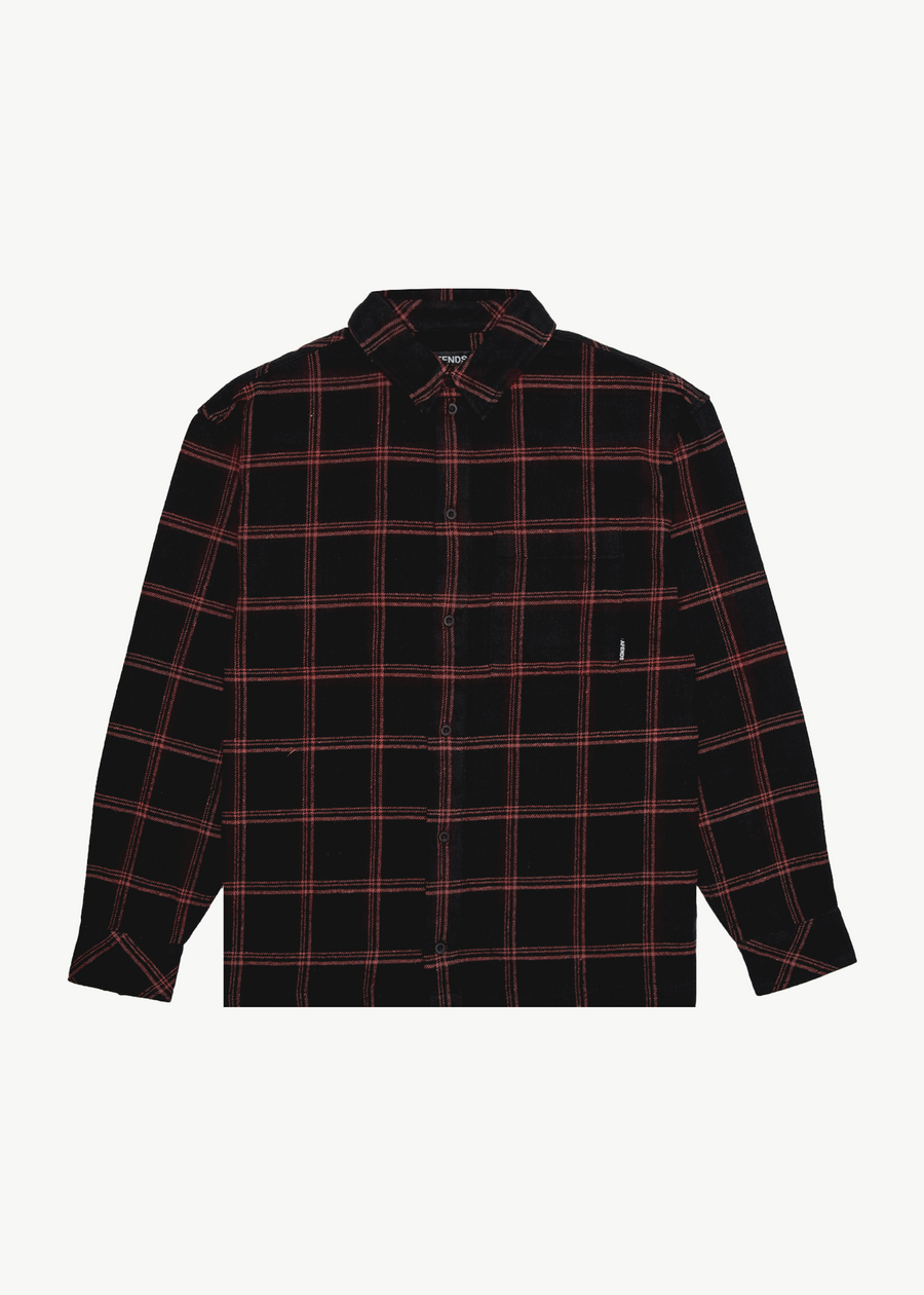 AFENDS Mens Terror - Flannel Shirt - Black Check