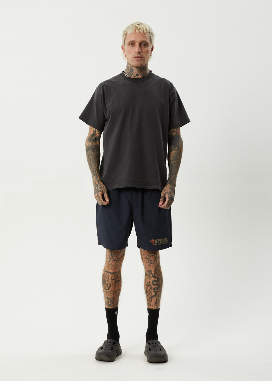 AFENDS Mens Nuts N Bolts - Baywatch Swim Short 18" - Deep Sea