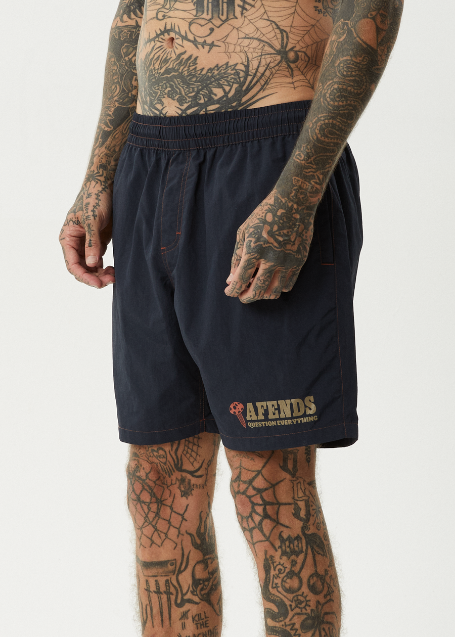 AFENDS Mens Nuts N Bolts - Baywatch Swim Short 18" - Deep Sea