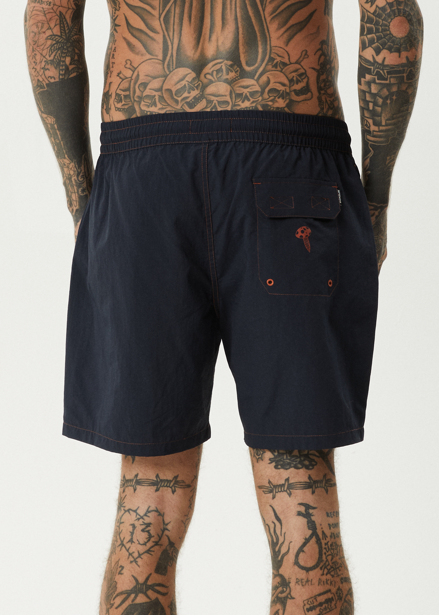 AFENDS Mens Nuts N Bolts - Baywatch Swim Short 18" - Deep Sea