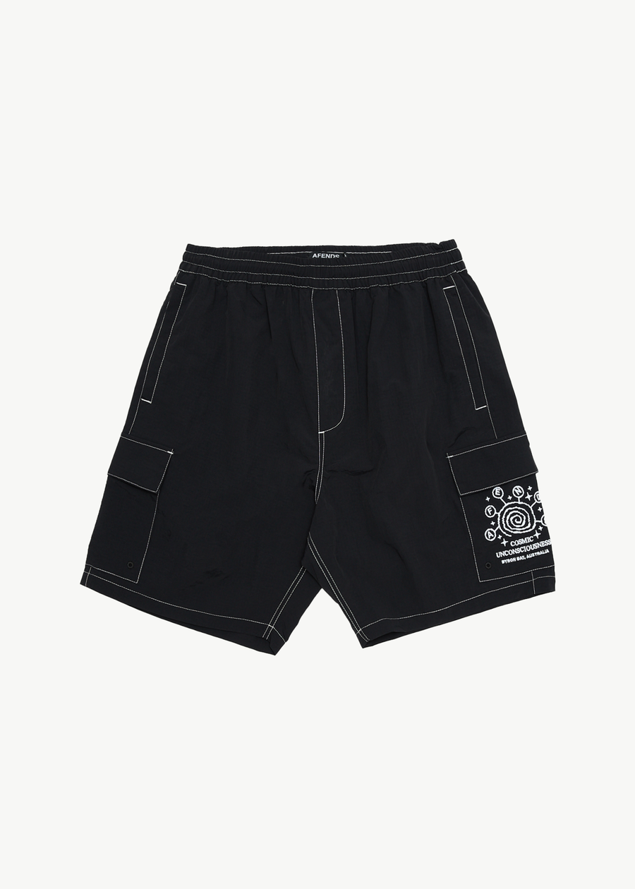 AFENDS Mens Cosmic - Cargo Baywatch Swim Short 18" - Black