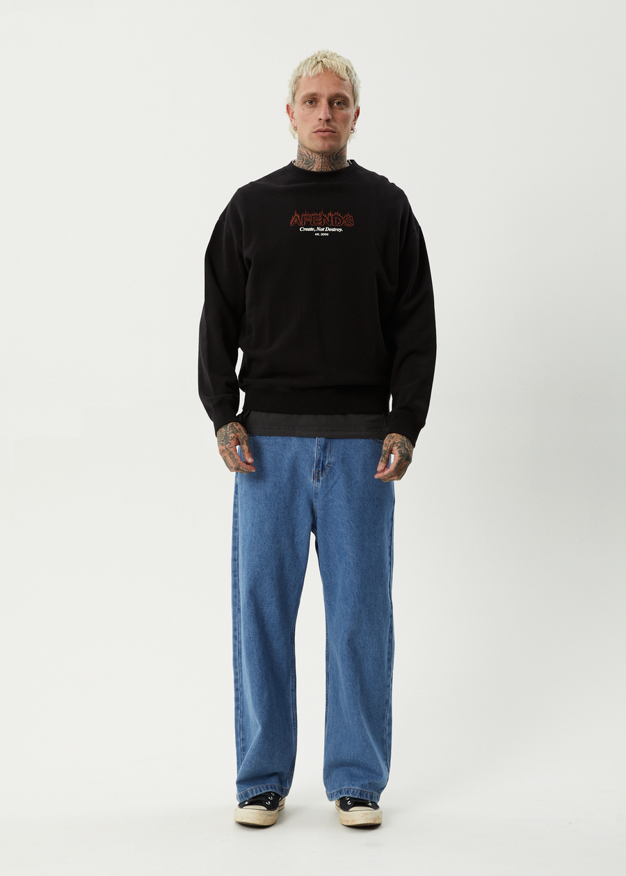 AFENDS Mens Ember - Crew Neck Jumper - Black