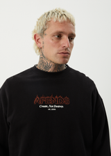 AFENDS Mens Ember - Crew Neck Jumper - Black - Afends mens ember   crew neck jumper   black