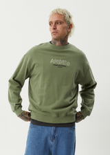 AFENDS Mens Ember - Crew Neck Jumper - Oil Green - Afends mens ember   crew neck jumper   oil green