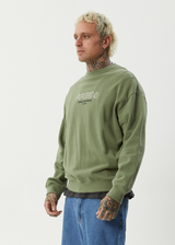 AFENDS Mens Ember - Crew Neck Jumper - Oil Green - Afends mens ember   crew neck jumper   oil green