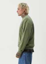 AFENDS Mens Ember - Crew Neck Jumper - Oil Green - Afends mens ember   crew neck jumper   oil green
