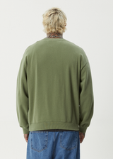 AFENDS Mens Ember - Crew Neck Jumper - Oil Green - Afends mens ember   crew neck jumper   oil green