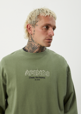 AFENDS Mens Ember - Crew Neck Jumper - Oil Green - Afends mens ember   crew neck jumper   oil green
