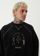 AFENDS Mens Dance Party - Crew Neck Jumper - Black - Afends mens dance party   crew neck jumper   black