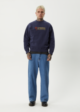 AFENDS Mens Nuts N Bolts - Crew Neck Jumper - Washed Deep Sea - Afends mens nuts n bolts   crew neck jumper   washed deep sea