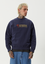 AFENDS Mens Nuts N Bolts - Crew Neck Jumper - Washed Deep Sea - Afends mens nuts n bolts   crew neck jumper   washed deep sea