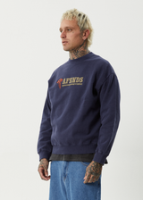 AFENDS Mens Nuts N Bolts - Crew Neck Jumper - Washed Deep Sea - Afends mens nuts n bolts   crew neck jumper   washed deep sea