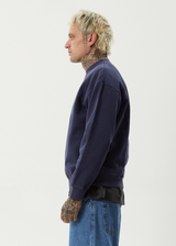 AFENDS Mens Nuts N Bolts - Crew Neck Jumper - Washed Deep Sea - Afends mens nuts n bolts   crew neck jumper   washed deep sea
