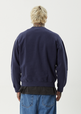 AFENDS Mens Nuts N Bolts - Crew Neck Jumper - Washed Deep Sea - Afends mens nuts n bolts   crew neck jumper   washed deep sea