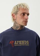 AFENDS Mens Nuts N Bolts - Crew Neck Jumper - Washed Deep Sea - Afends mens nuts n bolts   crew neck jumper   washed deep sea