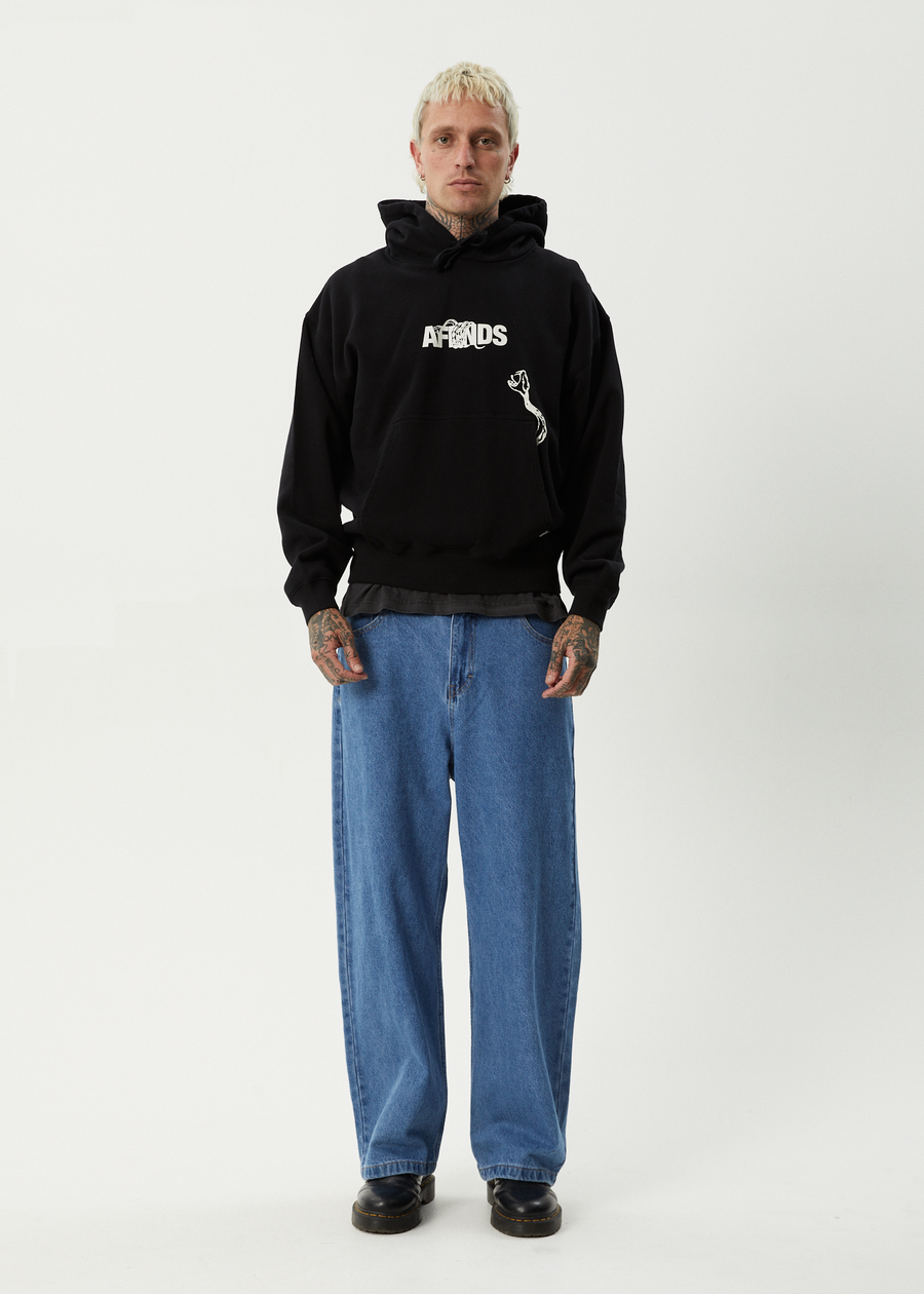 AFENDS Mens Tread - Boxy Hoodie - Black