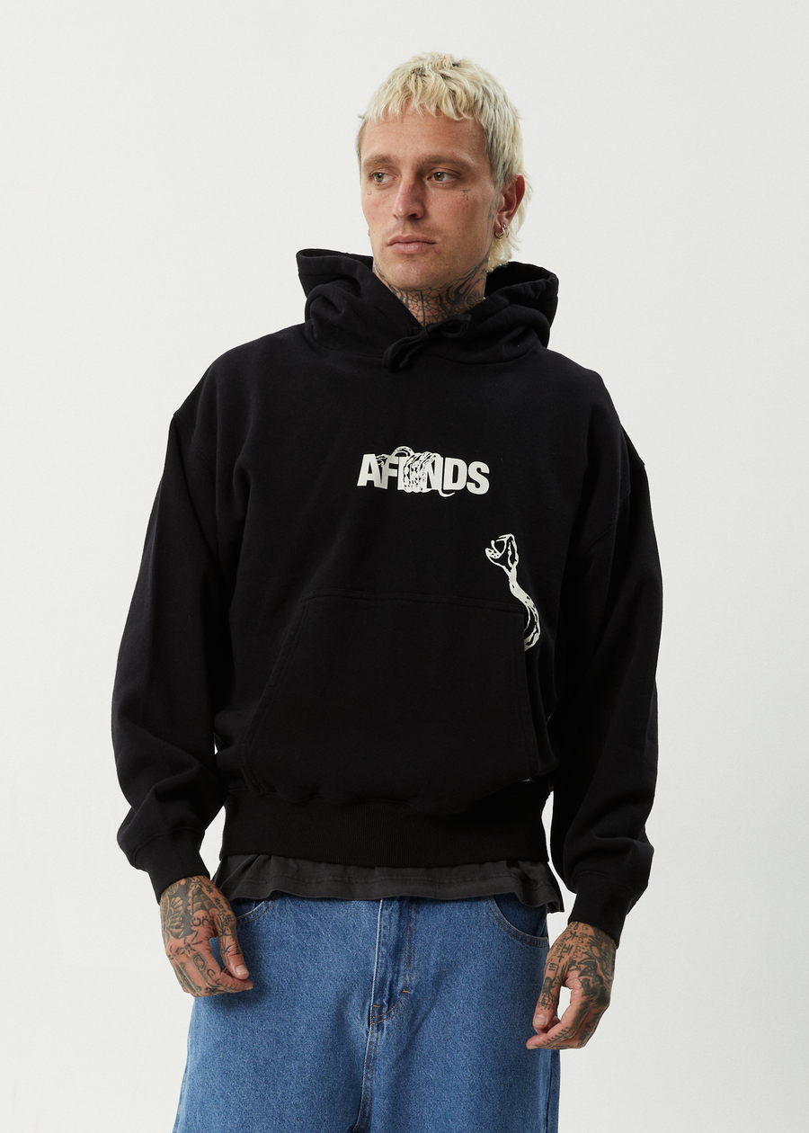 AFENDS Mens Tread - Boxy Hoodie - Black