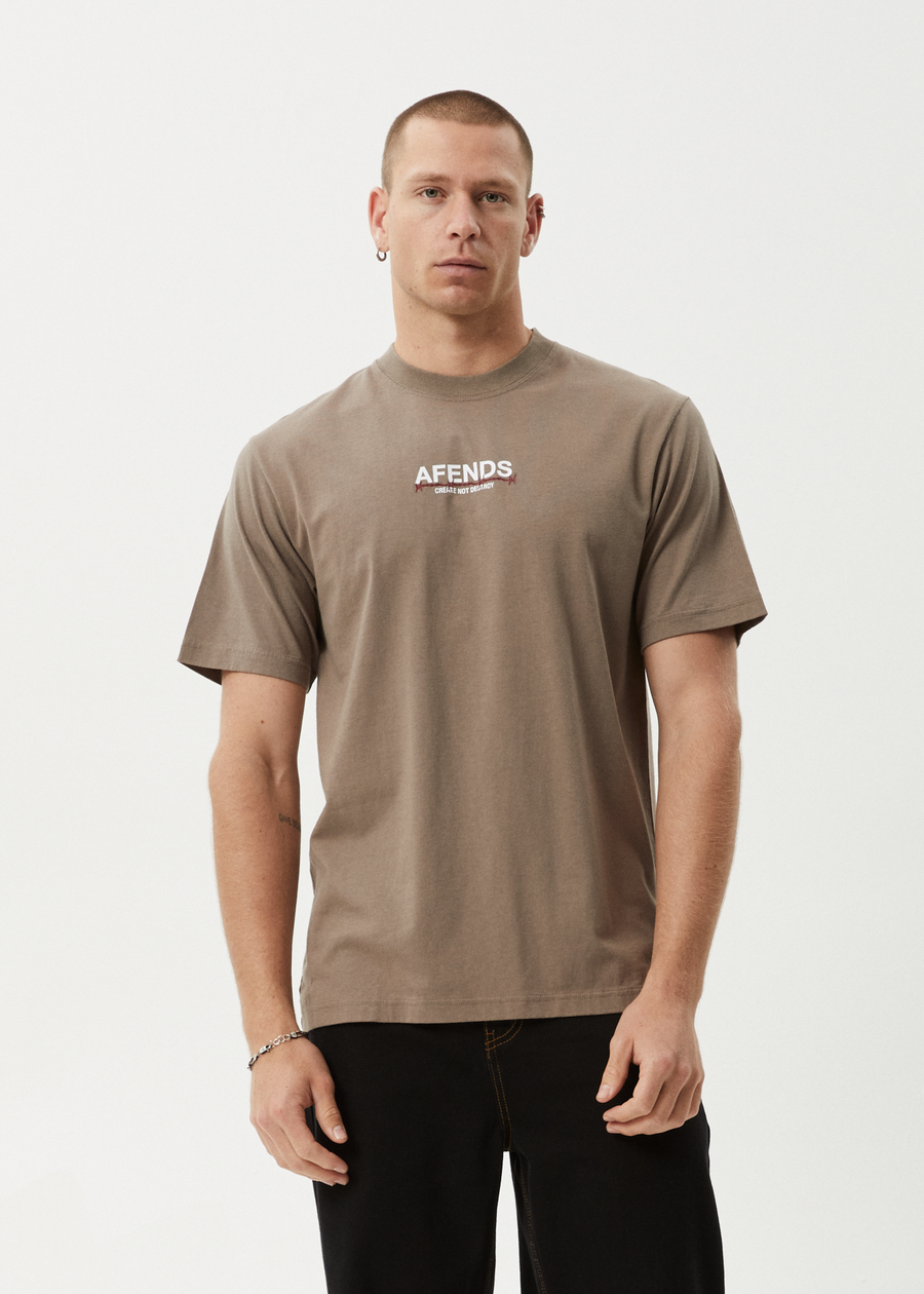 AFENDS Mens Wired - Retro Tee - Fossil