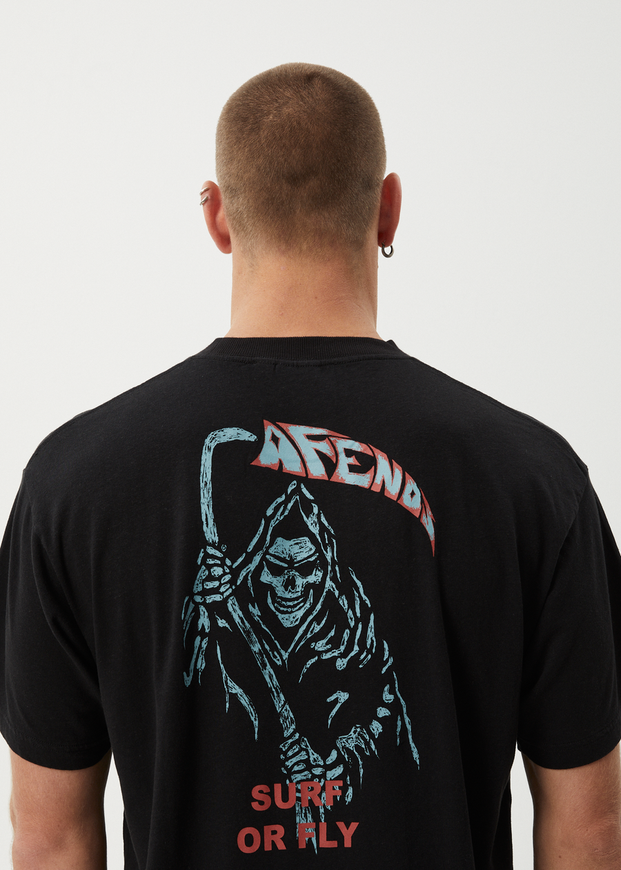 AFENDS Mens Surf Or Fly - Boxy Tee - Black